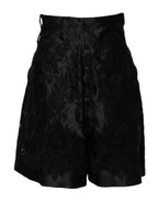 Dolce & Gabbana Black Floral Embroidery Silk High Waist Shorts