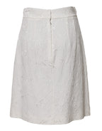 Dolce & Gabbana White Floral Brocade A-line High Waist Skirt