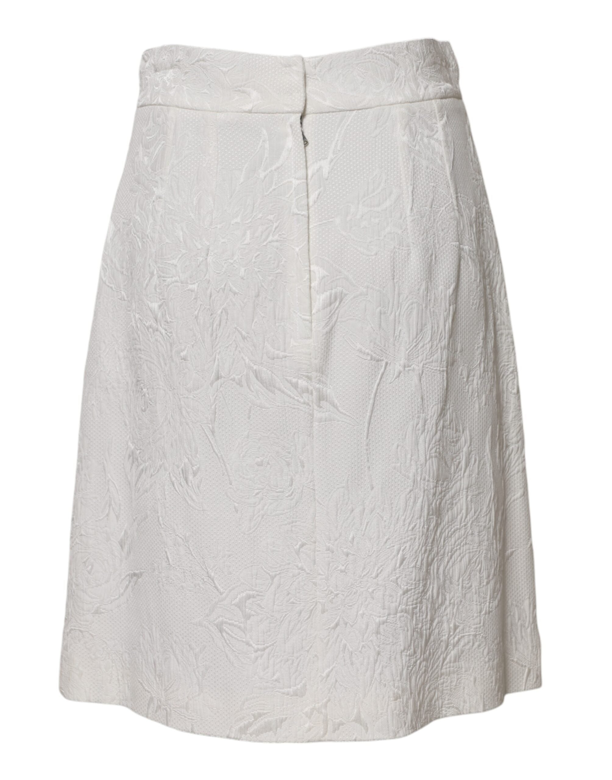 Dolce & Gabbana White Floral Brocade A-line High Waist Skirt
