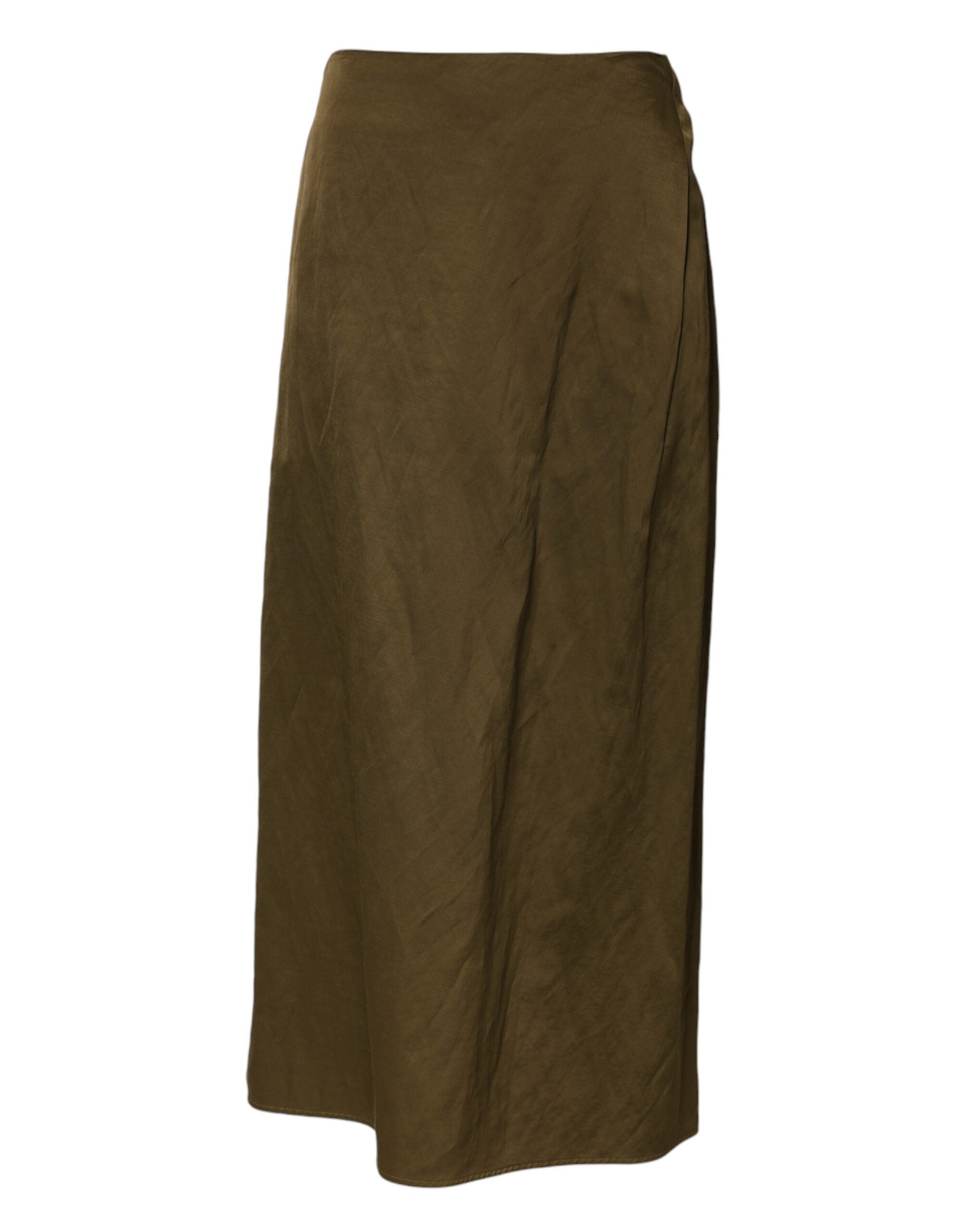 Jil Sander Olive Green Viscose A-line High Waist Midi Skirt
