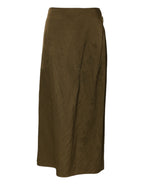 Jil Sander Olive Green Viscose A-line High Waist Midi Skirt