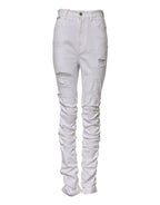 Dolce & Gabbana White Tattered Cotton High Waist Denim Jeans