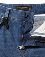 Dolce & Gabbana Blue Cotton High Waist Tapered Denim Jeans
