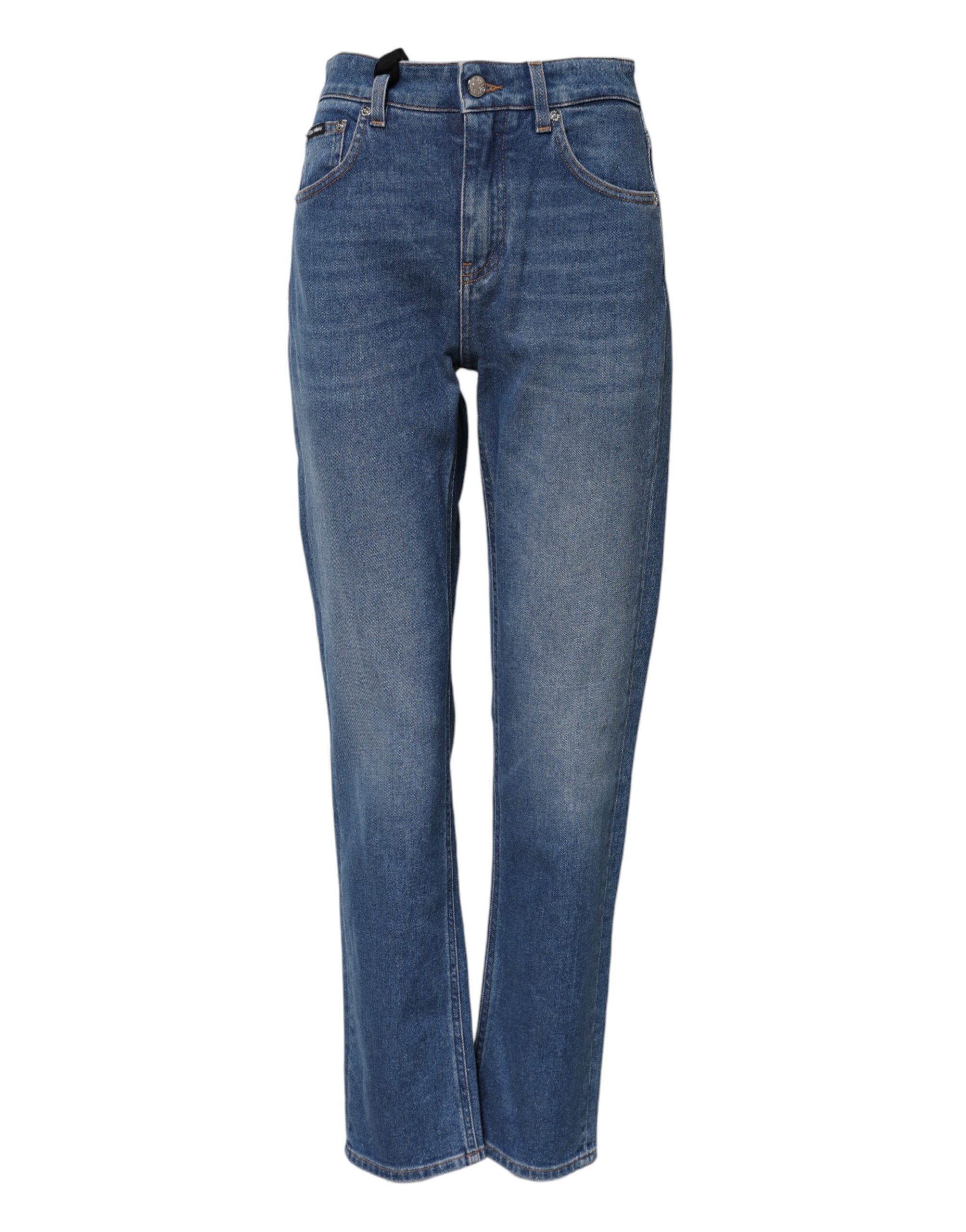 Dolce & Gabbana Blue Cotton High Waist Tapered Denim Jeans