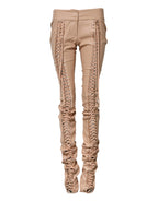 Dolce & Gabbana Beige Lace Details Mid Waist Skinny Pants