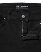 Dolce & Gabbana Black Cotton Logo Skinny MidWaist Denim Jeans