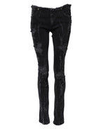 Dolce & Gabbana Black Cotton Tattered Skinny Denim Jeans