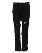 Dolce & Gabbana Black Cotton Tattered Mid Waist Denim Jeans