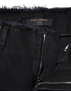 Dolce & Gabbana Black Cotton Tattered Mid Waist Denim Jeans
