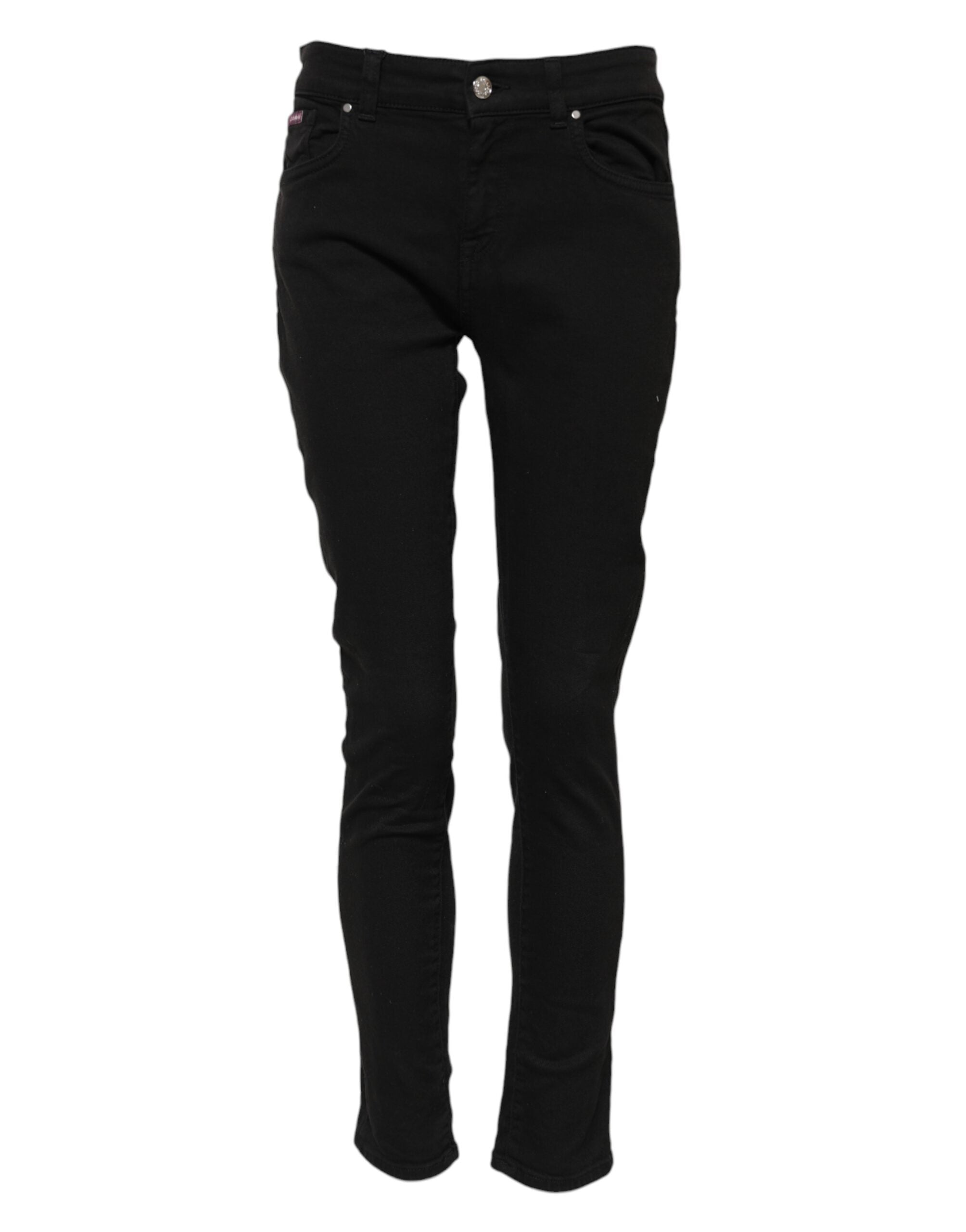 Dolce & Gabbana Black Cotton Logo Skinny Mid Waist Denim Jeans