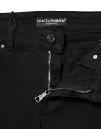 Dolce & Gabbana Black Cotton Logo Skinny Mid Waist Denim Jeans