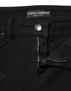 Dolce & Gabbana Black Cotton Logo Skinny Mid Waist Denim Jeans