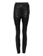 Dolce & Gabbana Black Leather Elastic Waist Pants