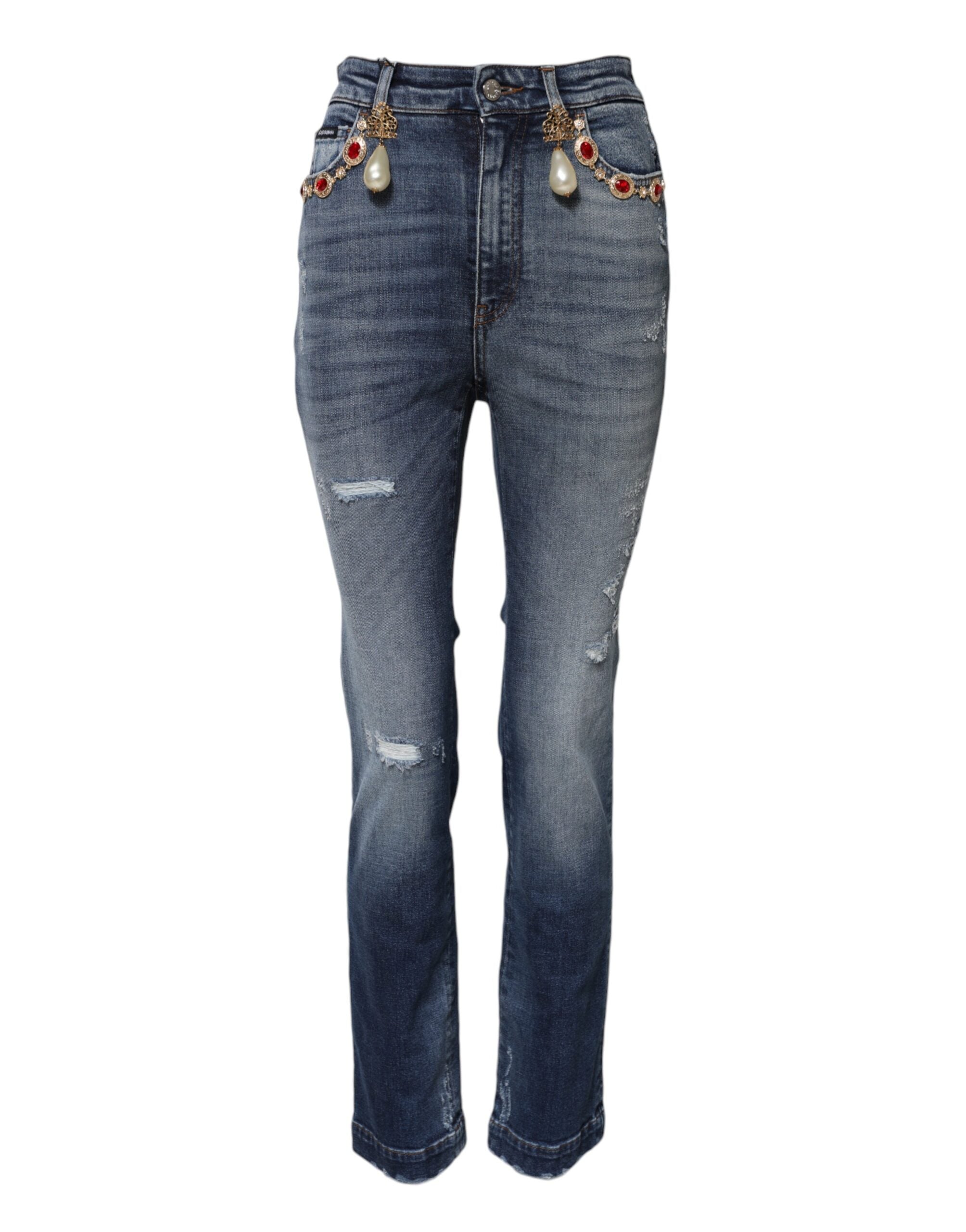 Dolce & Gabbana Blue Rhinestone Embellished Denim Jeans