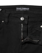 Dolce & Gabbana Black Cotton Logo Skinny Mid Waist Denim Jeans