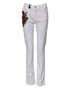 Dolce & Gabbana White Floral Embroidery GIRLY Denim Jeans