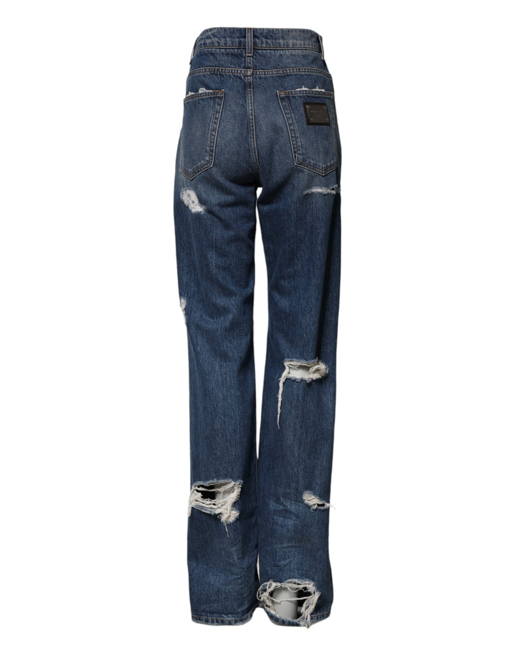 Dolce & Gabbana Blue Tattered Cotton Straight Denim Jeans