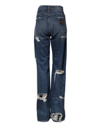 Dolce & Gabbana Blue Tattered Cotton Straight Denim Jeans
