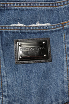 Dolce & Gabbana Blue Tattered Cotton Straight Denim Jeans