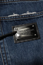 Dolce & Gabbana Blue Tattered Cotton Straight Denim Jeans