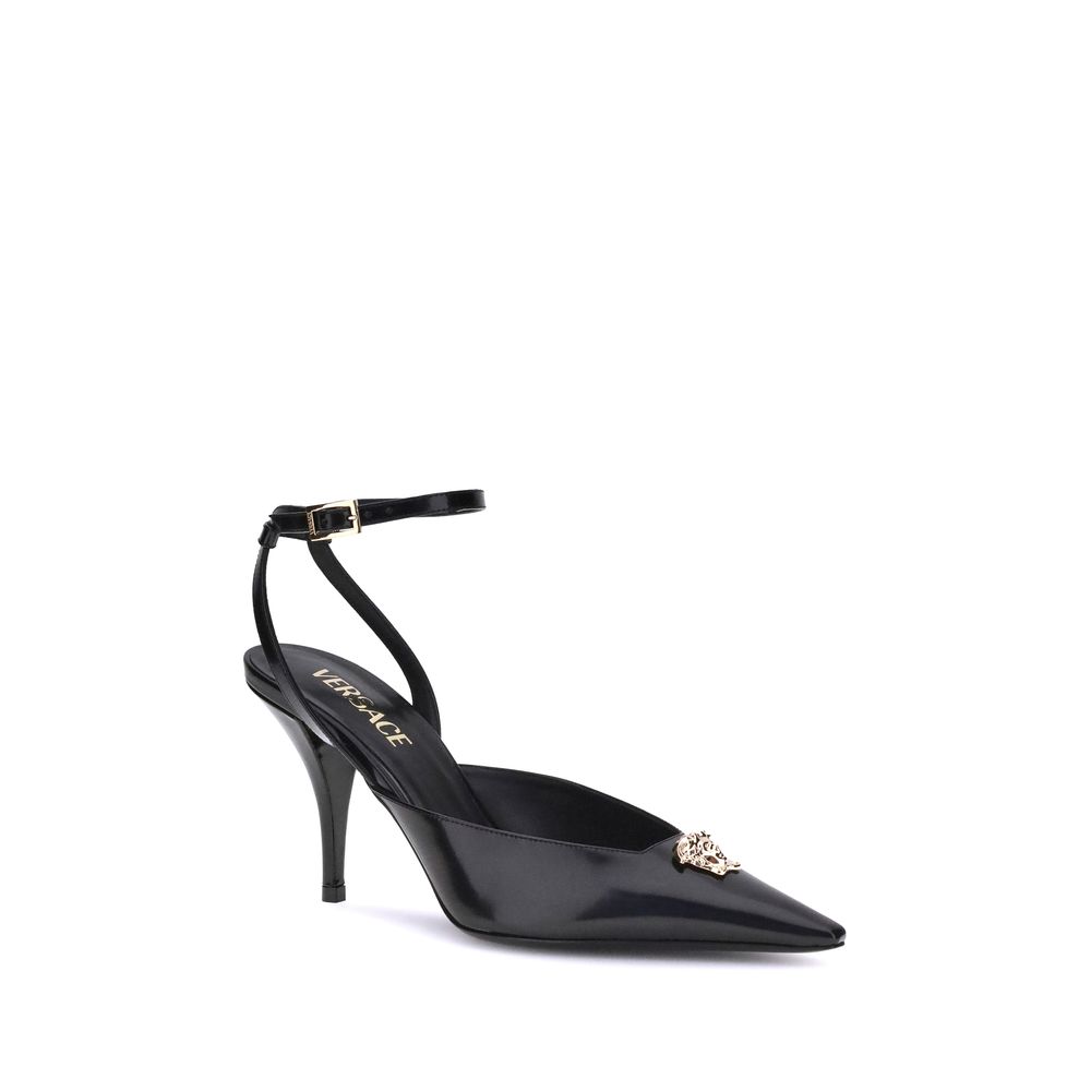 Versace Black Calf Leather Bos Taurus High Heel Pumps