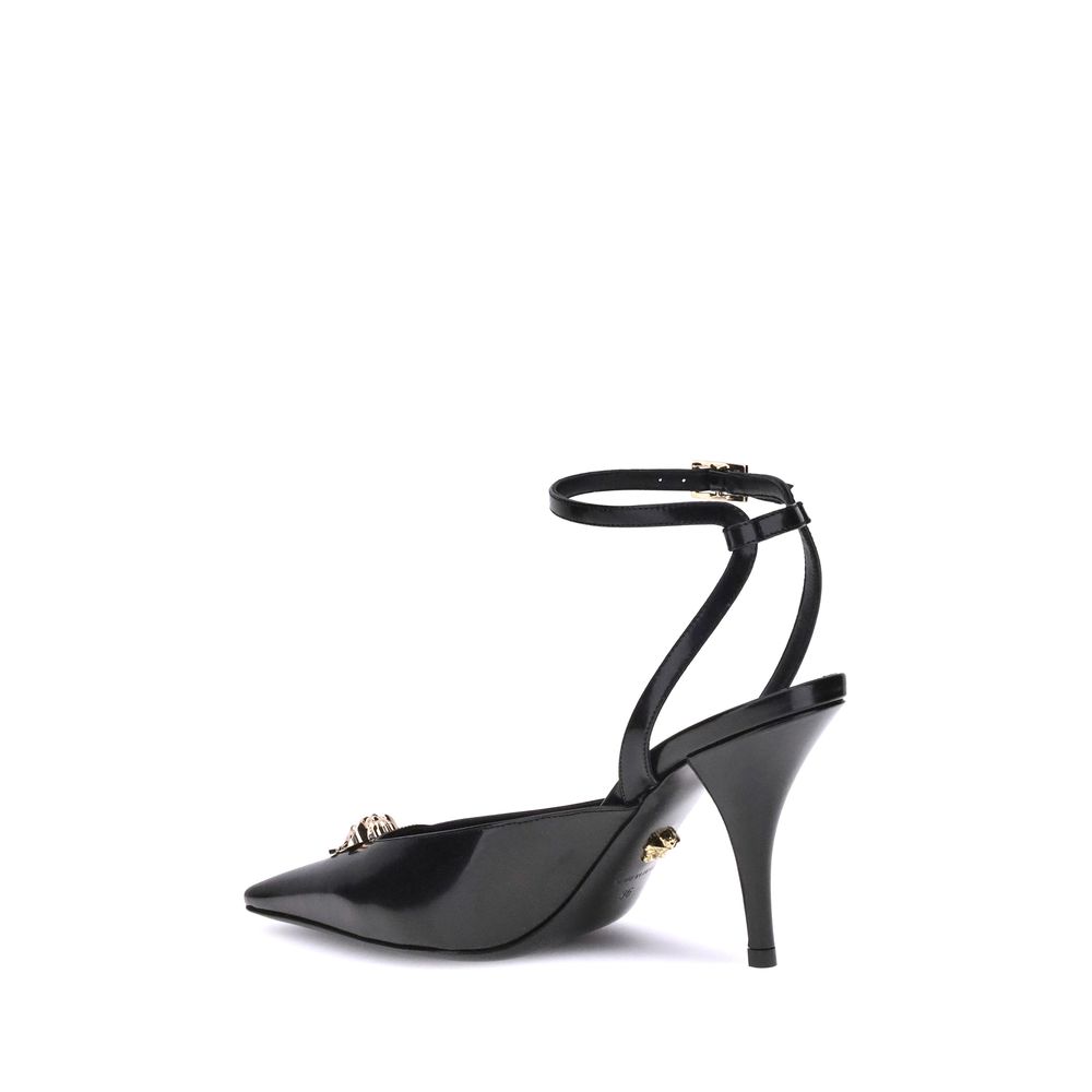 Versace Black Calf Leather Bos Taurus High Heel Pumps
