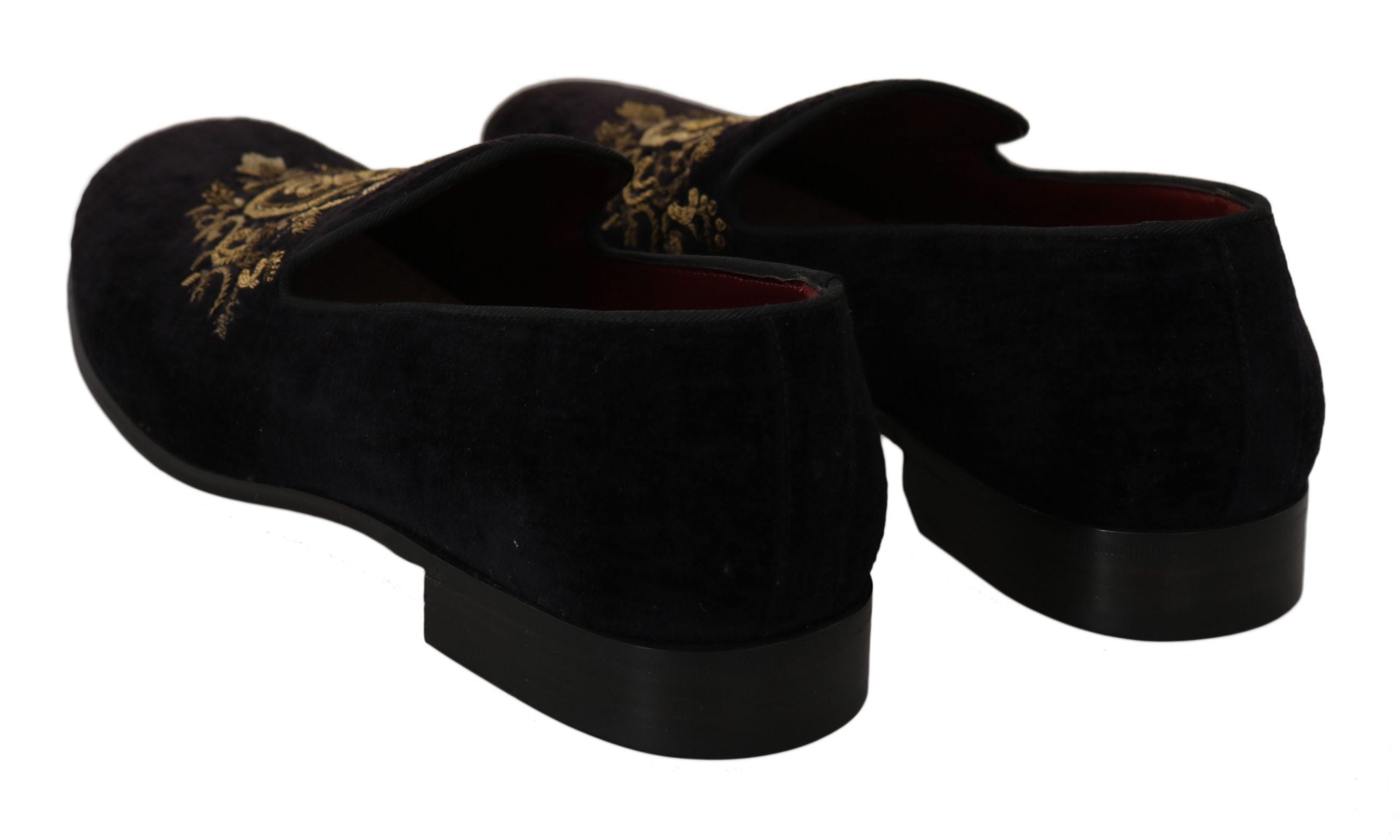 Dolce & Gabbana Loafers Black Velvet Gold Crown