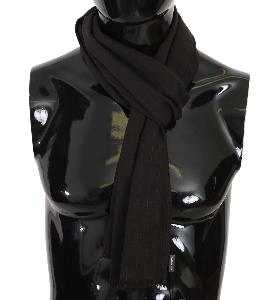 Dolce & Gabbana Dark Gray Virgin Wool Striped Pattern Wrap Scarf