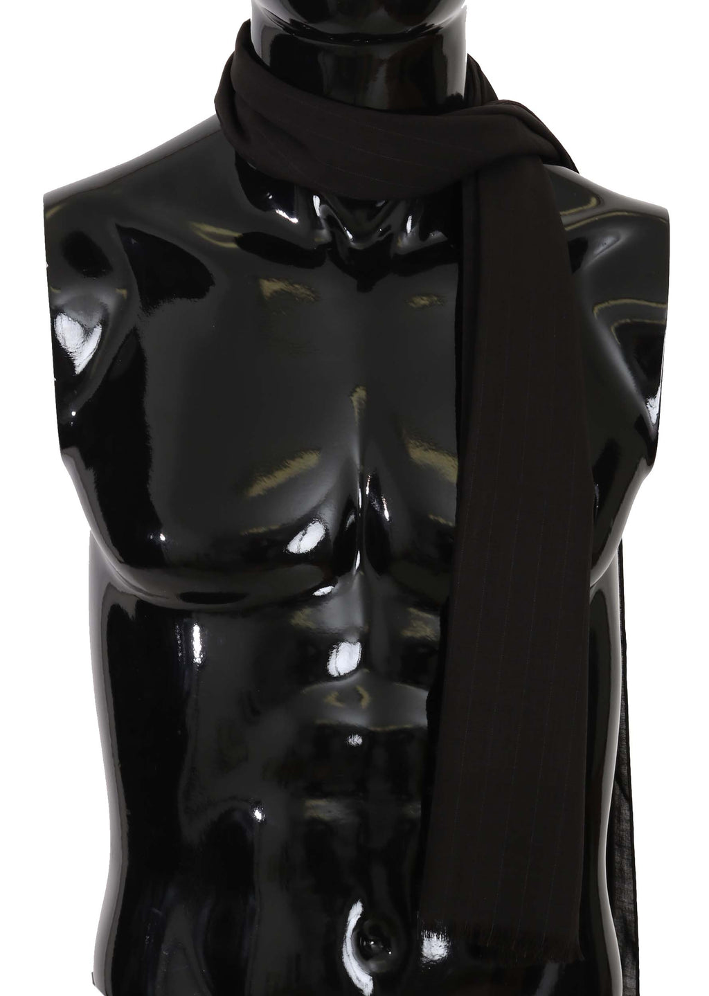 Dolce & Gabbana Dark Gray Virgin Wool Striped Pattern Wrap Scarf