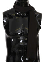 Dolce & Gabbana Dark Gray Virgin Wool Striped Pattern Wrap Scarf