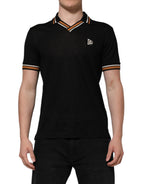 Dolce & Gabbana Black DG Silk Vneck Collared Men Polo T-shirt