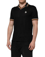 Dolce & Gabbana Black DG Silk Vneck Collared Men Polo T-shirt