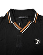 Dolce & Gabbana Black DG Silk Vneck Collared Men Polo T-shirt