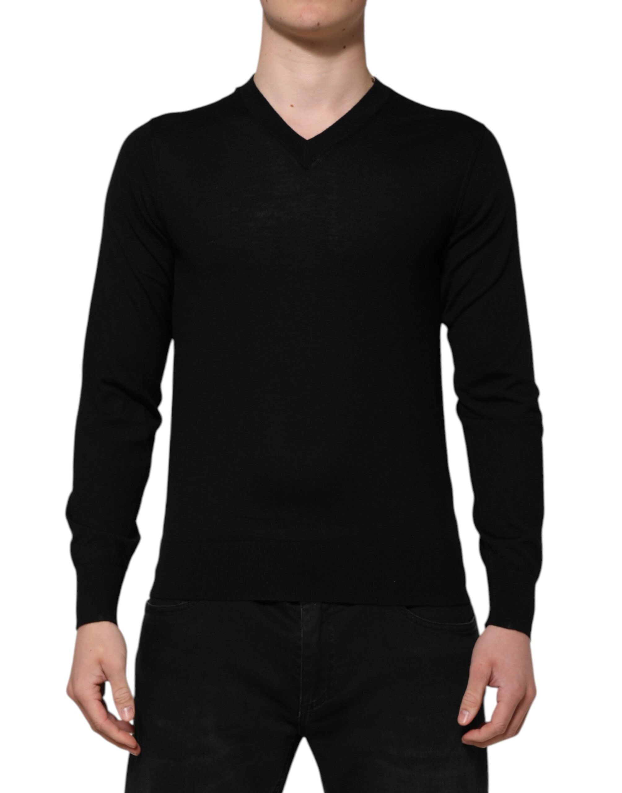 Dolce & Gabbana Black Cashmere V-Neck Long Sleeves T-shirt
