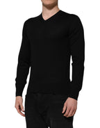 Dolce & Gabbana Black Cashmere V-Neck Long Sleeves T-shirt