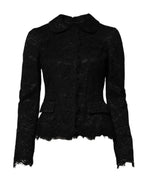Dolce & Gabbana Black Floral Lace Cotton Collared Jacket
