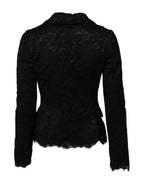 Dolce & Gabbana Black Floral Lace Cotton Collared Jacket