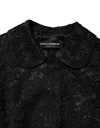 Dolce & Gabbana Black Floral Lace Cotton Collared Jacket