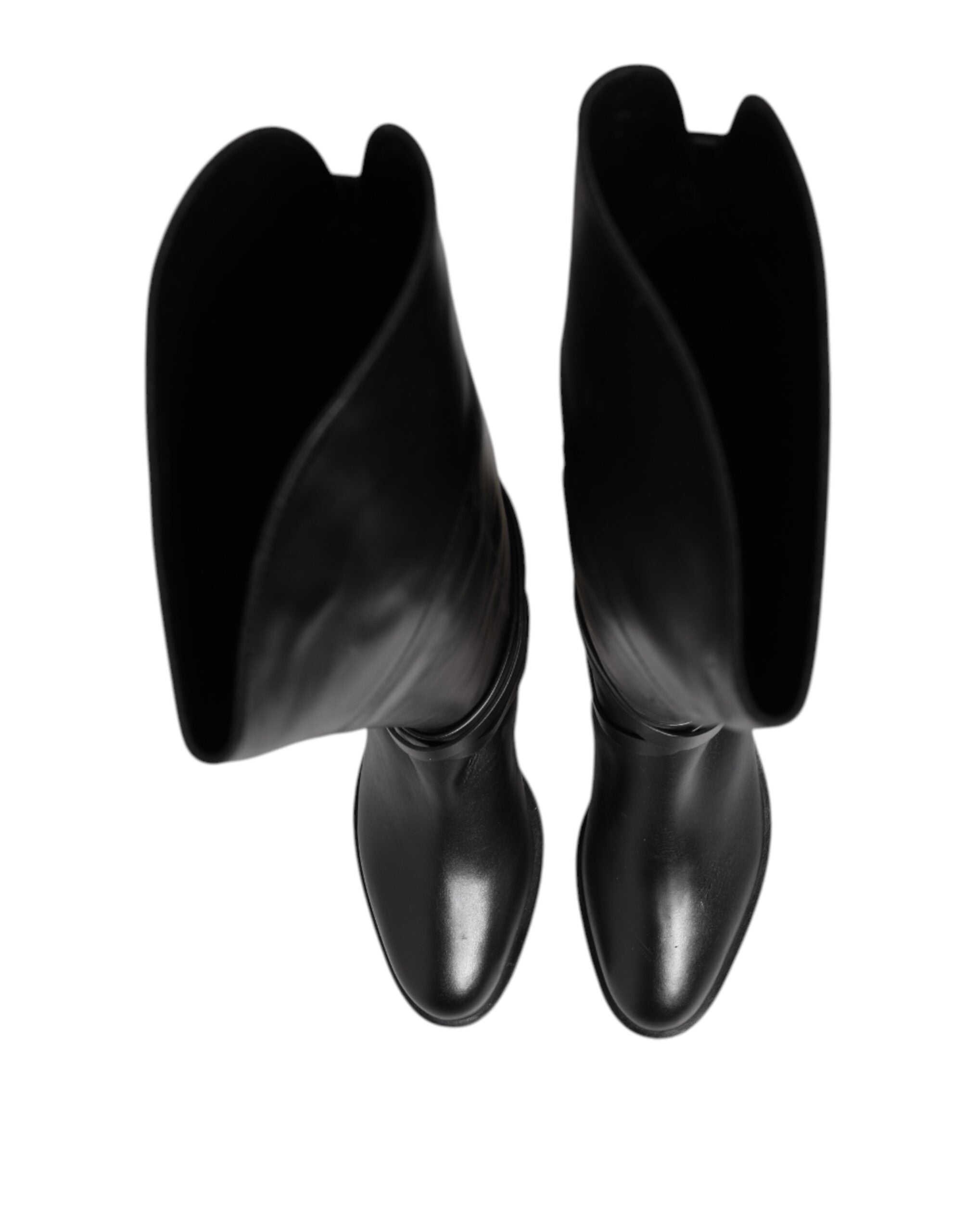 Elisabetta Franchi Black Leather Buckled High Boots Shoes