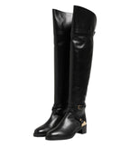 Elisabetta Franchi Black Leather Buckled High Boots Shoes
