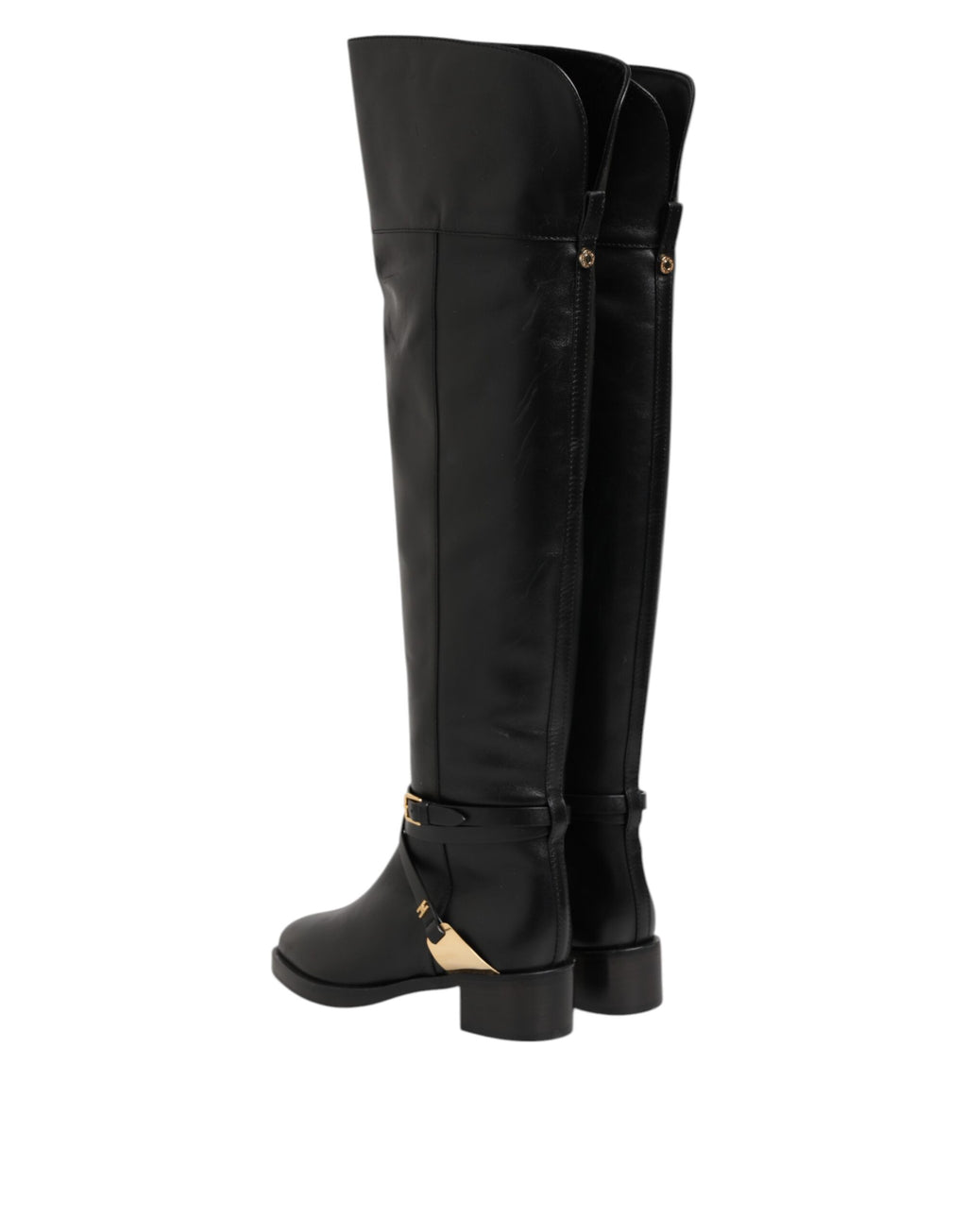 Elisabetta Franchi Black Leather Buckled High Boots Shoes