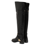Elisabetta Franchi Black Leather Buckled High Boots Shoes