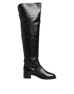 Elisabetta Franchi Black Leather Buckled High Boots Shoes