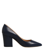 Sergio Rossi Blue Leather Pointed Toe Block Heels Shoes