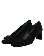 DEL CARLO Black Suede Leather Slip On High Heels Pump Shoes