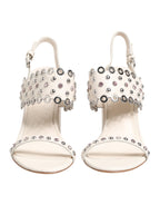 ASH White Block Heeled Studded Quarter Strap Sandals Shoes