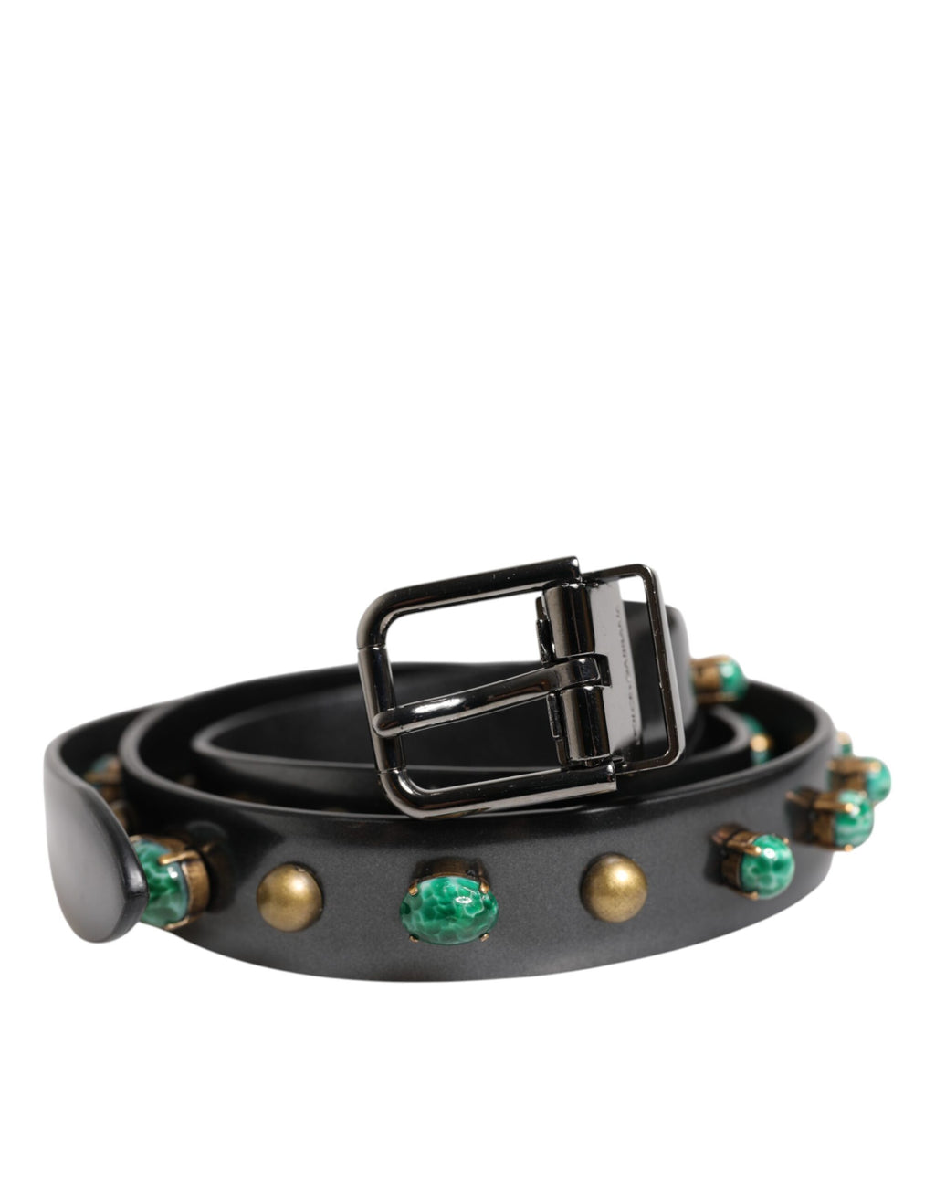 Dolce & Gabbana Black Leather Studded Silver Tone Buckle Belt