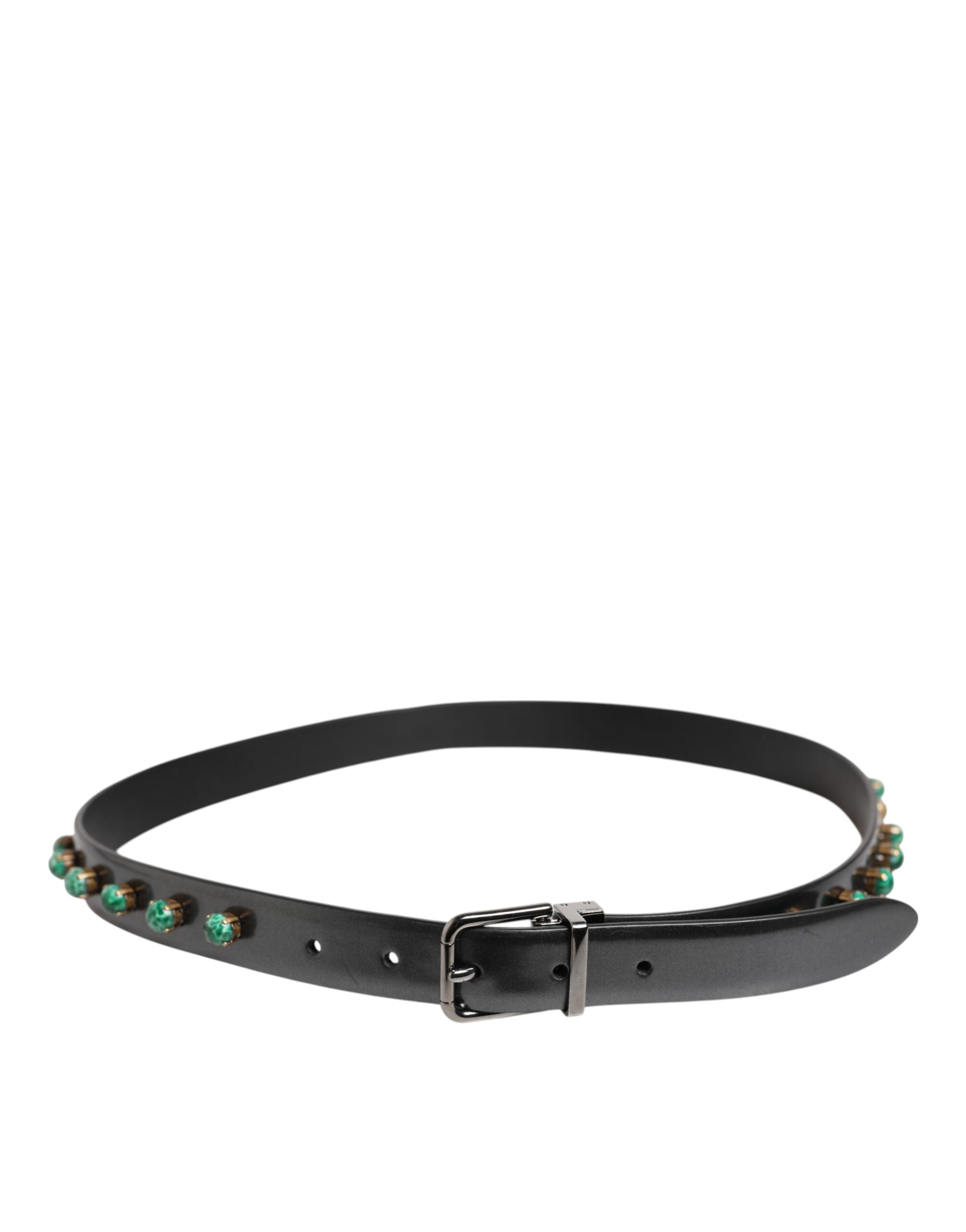 Dolce & Gabbana Black Leather Studded Silver Tone Buckle Belt
