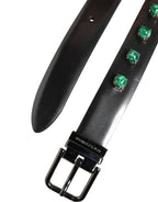 Dolce & Gabbana Black Leather Studded Silver Tone Buckle Belt