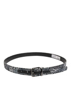 Dolce & Gabbana Black Sequins Silver Metal Logo Buckle Belt